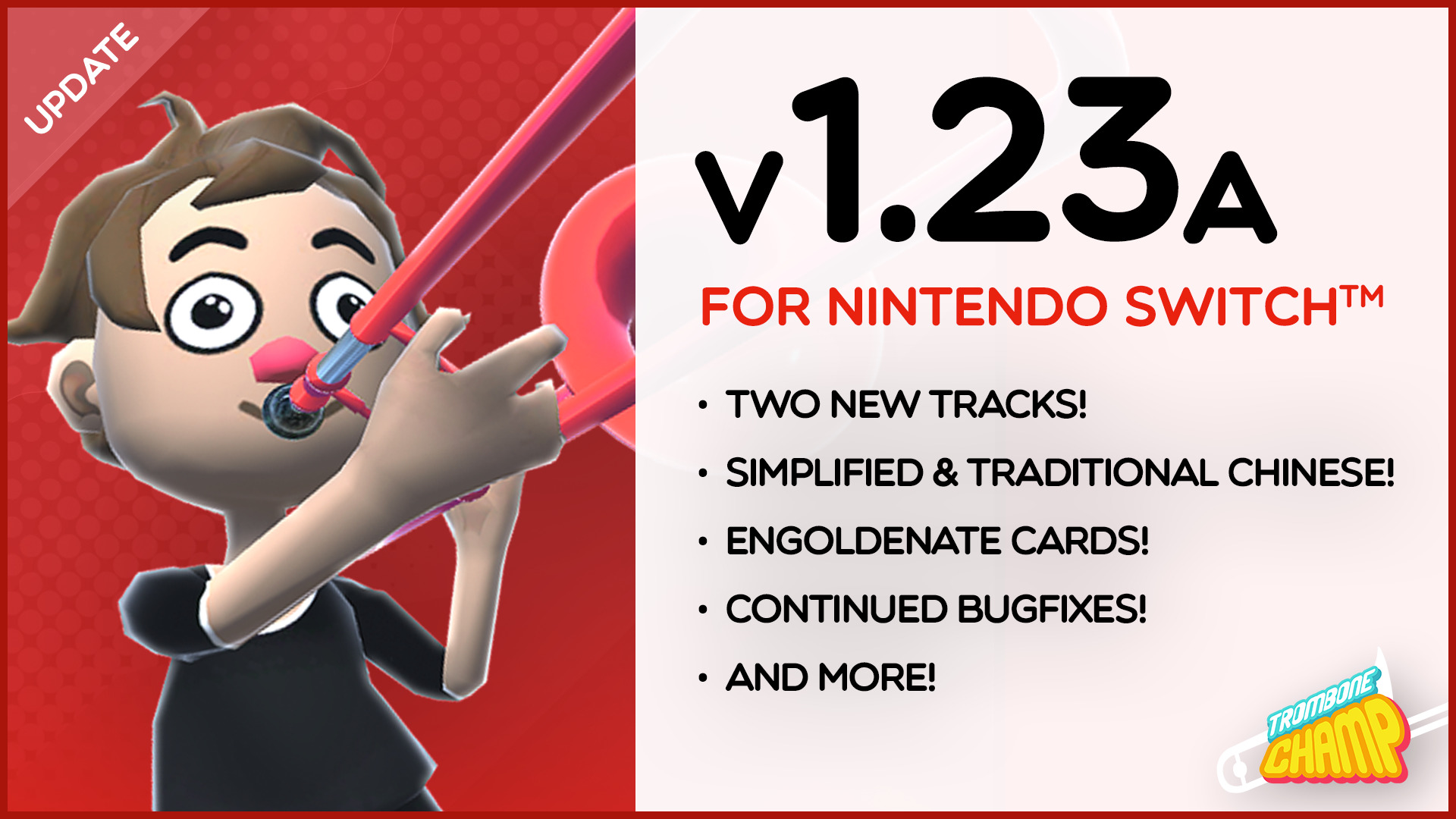 Trombone Champ Version 1.23A comes to the Nintendo Switch™!!!