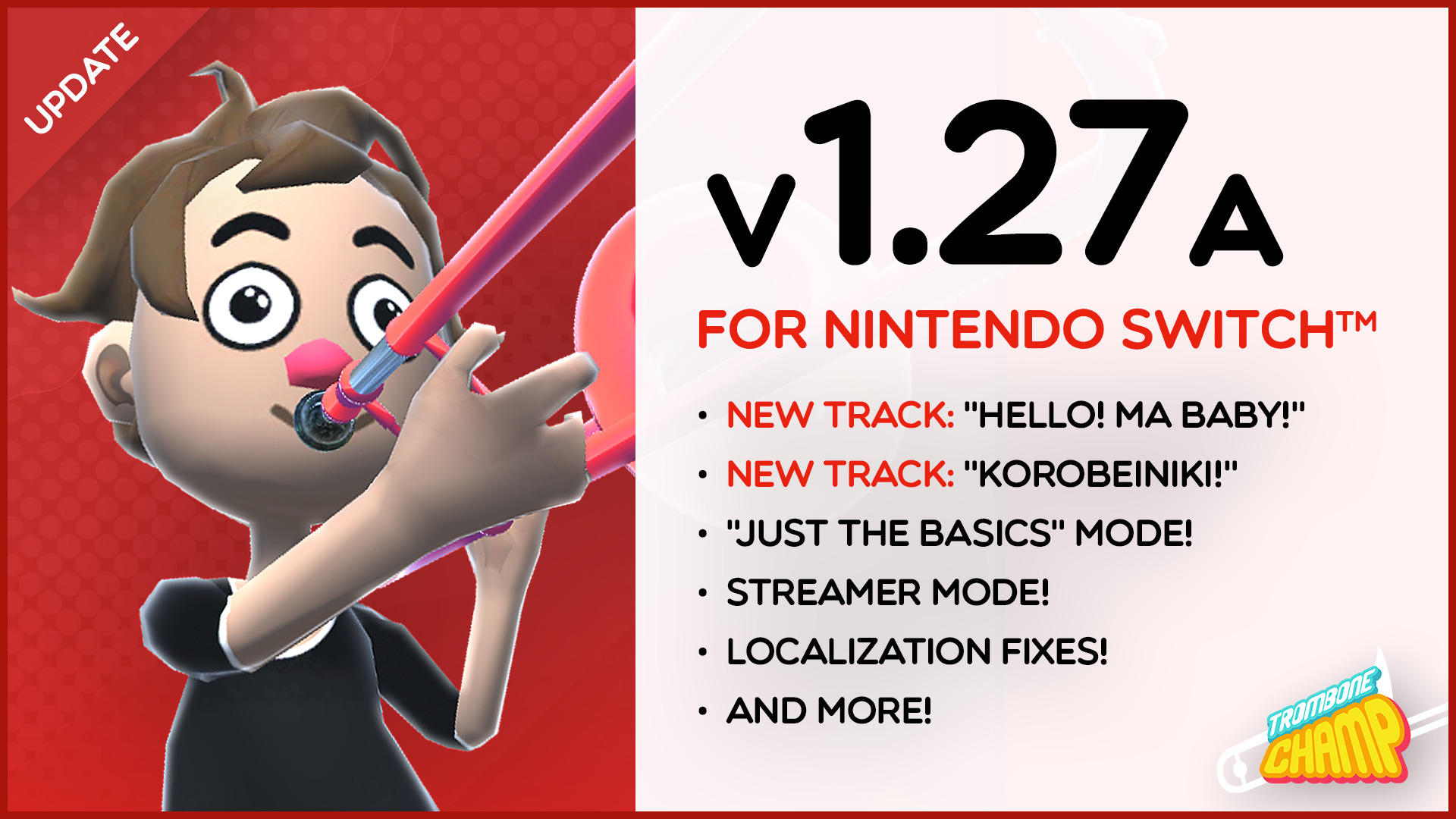 Trombone Champ Version 1.27A comes to the Nintendo Switch™!